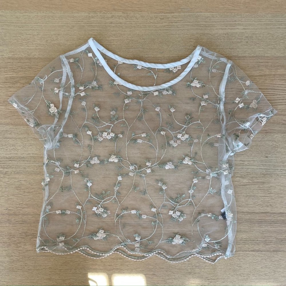 Zaful Floral Embroidery Sheer Mesh Top